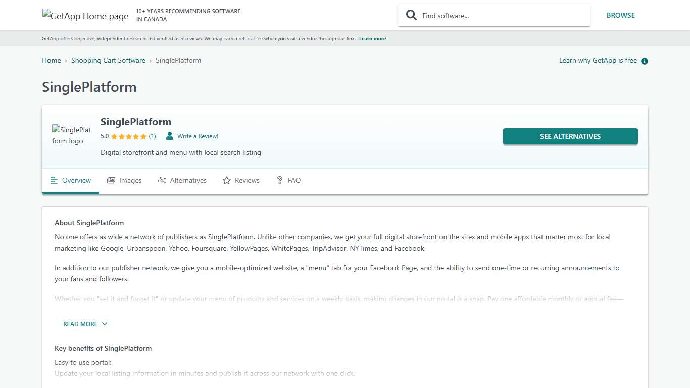 SinglePlatform Reviews, Prices & Ratings | GetApp Canada 2026